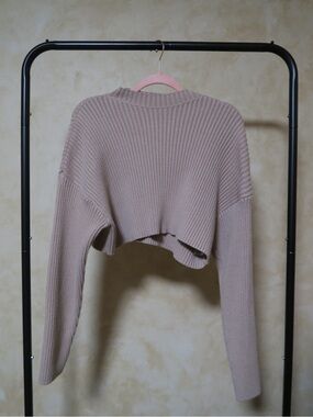 MARBLE Ribbed Cropped Knit Top - Beige